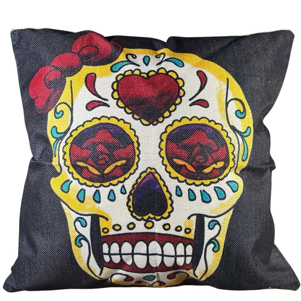 Day of the Dead Sugar Skull Multi Color Pillow Cover Home Decor